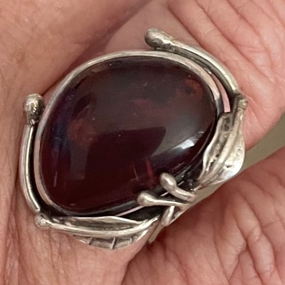 REAL Amber Stone with Sterling Silver Setting - Picture 1 of 1